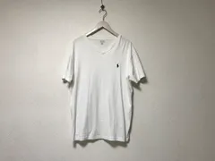 本物ポロラルフローレンPOLORALPHLAURENコットンVネックロゴ刺繍半袖Tシャツメンズサーフアメカジミリタリーストリートスケーターワークビジネススーツモードゴルフドレス白ホワイトM