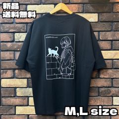 【TASOGARE GIRL&CATポンチT】半袖Tシャツ たそがれ 接触冷感 バックプリント ルーズサイズ クルーネック ユニセックス メンズ レディース ペアルック ストリート カジュアル ねこ 猫 53700705 ブラック 新品未使用 送料無料