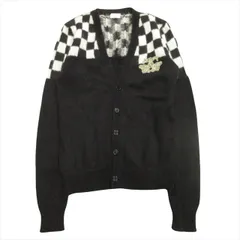 17aw サンローラン パリ SAINT LAURENT PARIS モヘヤ カーディガン ニット セーター フラッグチェック 市松 ロゴ エンブレム 刺繍 XS 黒 ブラック メンズのサムネイル