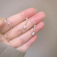 122 ジルコニア6粒　揺れるピアス　14kゴールドコーティング