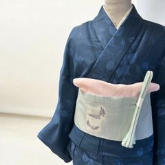 深縹に葉模様が浮かぶ　上品シンプルな　単衣　小紋　着物 【A】のサムネイル