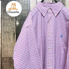 《90年代当時物》ラルフローレン Ralph Lauren☆長袖BDシャツ 2XL 刺繍ロゴ ポニーロゴ ワンポイントロゴ ギンガムチェック柄 CLASSIC FIT 90's 90s ピンク hs618