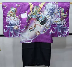 七五三 五歳 男児 羽織・着物・襦袢3点セット L寸 金刺繍 豪華絢爛 綸子地 紫地 兜 菊 お仕立て無料 祝着 NO38747-2