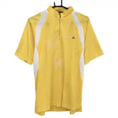 ★値下げ★ルコック 半袖ハイネックシャツ イエロー×白 織生地 胸ロゴ刺しゅう ハーフジップ メンズ S ゴルフウェア le coq sportif