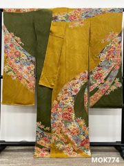 振袖 仮絵羽 染め絞り柄 ふくれ織 正絹 未仕立て品 八掛付き MOK775 