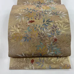 508my16◇ながしま帯 長嶋成織物 花文様 金糸 六通 袋帯◇美品 誂え流れ 未使用品 長嶋成織物 ながしま帯 六通柄 袋帯 扇面花