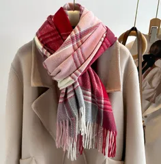 【ピンク】チェック ストール レディース 大判 秋冬 マフラー 肌触り やわらか あったか フリンジ付き 暖かい 防寒 かわいい おしゃれ 通勤 通学