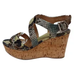 サルバトーレフェラガモ サンダル 6 C レディース - ライトグリーン×黒×ベージュ ガンチーニ/アウトソール張替済 レザー