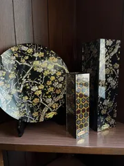 ぎやまん ISAMU kANO 金銀花模様 ガラスプレート29cm 早い者勝ち‼️ KANO かの ぎやまん ガラス皿 飾り皿 枝梅金銀