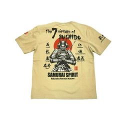 爆裂爛漫娘 エフ商会 半袖 Tシャツ RMT-343 和柄 抜染プリント "サムライスピリット" ベージュ