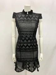 1390 未使用 キャバクラ ドレス 総レース ノースリーブ フリル タイト ミニ キャバドレス S