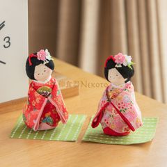 1点/日本製　ちりめん日本人形赤柄　ひな人形 お雛様　招福置物 和の縁起物  プレゼント 贈り物　海外プレゼント　40-919A