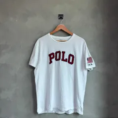 ポロ Ralph Lauren(ラルフローレン) ビッグロゴ 星条旗 usa 半袖 白