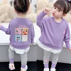 キッズ モンスターセットアップ 韓国子供服 レギンス トレーナー パープル