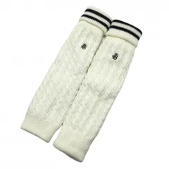 【美品】ジャックバニー ニットレッグウォーマー 白×ネイビー ケーブル編み 裏フリース レディース FR ゴルフウェア Jack Bunny