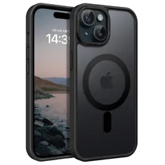 BENTOBEN iPhone 15 Plus ケース MagSafe対応 ワイヤレス充電 半透明 マット感 指紋防止 メタル レンズ保護 耐衝撃 アイフォン15プラス ケース カバー ブラック 1