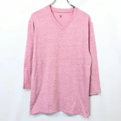 古着 GAP ギャップ M メンズ 男性 Tシャツ カットソー トップス 無地 Vネック 7分袖 ボックスカット 綿×ポリエステル×レーヨン ヘザーピンク