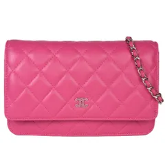 シャネル CHANEL マトラッセ ココマーク チェーンウォレット ショルダーバッグ ラムスキン A33814 ピンク シルバー金具【中古】