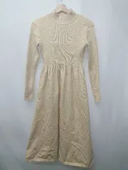 ◇ ⊇ emi+ エミプラス リブニット 切替 長袖 膝下丈 ハイネック ニット ワンピース サイズS ベージュ系 レディース E  【1507010008068】