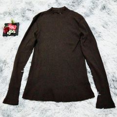 ユニクロ UNIQLO【XL】リブニット カットソー 長袖 ブラウン 秋冬 yゆったり 綿 無地 単色 シンプル エレガント