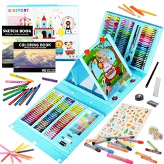 KINSPORY 290点 お絵描きセット 子供用 アートセット、両面イーゼル 水彩画 色鉛筆 絵の具 マーカー クレヨン セット、新進アーティスト向けの 学用品 画材 ケースギフトガールズボーイズキッズティーンズ 子供2人遊び用 (ブルー)のサムネイル