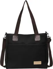 FairyPomu ショルダーバッグ トートバッグ 斜めがけバッグ 肩掛けバッグ 帆布 A4 キャンバスバッグ レディース メンズ(ブラック)