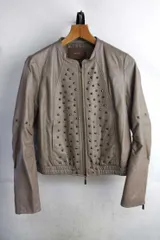 良デザイン MATU:TA スタッズ付き シングルライダース本革 革ジャン 皮ジャン レザージャケット【古着】【中古】【レディース】女性【メンズ】 【ヴィンテージ】 【ビンテージ】アメカジ バイク バイカー