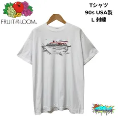 フルーツオブザルーム Tシャツ Lサイズ 90s USA製 ホワイト 飛行機 刺繍 プリント グラフィックT 白 シングルステッチ ヴィンテージ FRUIT OF THE ROOM 古着 A519