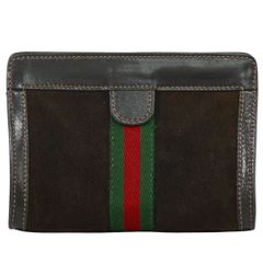 本物 グッチパフューム GUCCI PARFUMS シェリーライン ポーチ 小物入れ クラッチバッグ スエード レザー ブラウン 雑貨 小物 中古 【フォロー割】