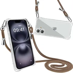 Peipeizi iPhone16Plus ケース ショルダー クリア 肩掛け 首掛け アイフォン16Plus スマホケース 斜めかけケース カバー 耐衝撃 軽量薄型 全面保護 人気 韓国 柔軟 高質感(ブラウン)