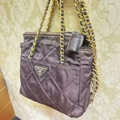 PRADA  プラダ　三角ロゴ  ナイロン  チェーン  ミニショルダー  バッグ カーキ  H16×W18×D4cm