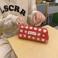☆ レッド ☆ ペンケース ボアワッフル 大容量 おしゃれ ペンケース ふわふわ ペンポーチ 筆箱 筆入れ ペン ケース 小物入れ ポーチ 大きめ 大容量 おしゃれ シンプル ボア ワッフル 大学生 高校生 中学生 小学生 メイクポーチ スリムポーチ