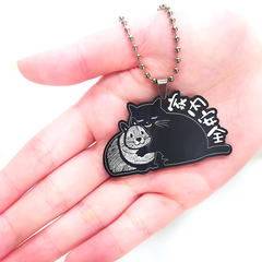 【家内安全ねこ＆うさぎ】ブラックアクリルキーホルダー（小）／黒猫 兎 ネコ ウサギ かわいい ユニーク 個性的