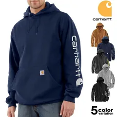 Carhartt カーハート パーカー スウェット プルオーバーパーカー 定番 人気 袖 ロゴ プリント 裏起毛 メンズ　トップス　k288　ニューネイビー