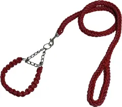 Avidora 犬 リード首輪セット ハーフ チョーク チェーン パラコード ナイロン ロープ ペット(ピンク+レッド,  M（首周り約33～42cm）)