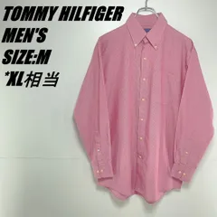 【定番・US古着】TOMMY HILFIGER　トミーヒルフィガー　BD長袖シャツ　メンズ　サイズM　XL相当　レッド×ホワイト　ピンストライプ