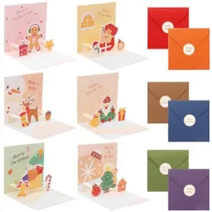 クリスマス グリーティングカード 6枚入り クリスマスカード 立体 3D 封筒とシールが含まれています サンタ クリスマスの木 ギフトクリスマスの雪だるま