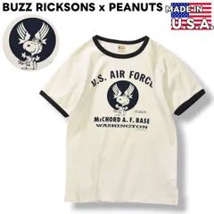 USA製 バズリクソンズ BUZZ RICKSONS ピーナッツ PEANUTS スヌーピー SNOOPY US AIR FORCE アメリカ 空軍 デザイン プリント リンガー Tシャツ クルーネック カットソー  M ホワイト x ネイビー メンズ