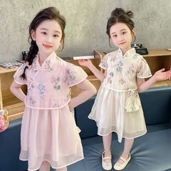 ワンピース 子供服 半袖 子供服 女の子 チュール 中華風ワンピース ドレス キッズ 女児 小学生 キッズ 可愛い おしゃれ カジュアル 100cm 110cm 120cm 130cm    140cm   150cm  jinrui11