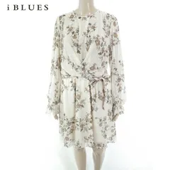 80%OFF 新品 イブルース i BLUES ワンピース 42 EOP1643 Lサイズ オフベージュ レディース 長袖ワンピース 花柄 シースルー フレア