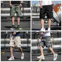 ハーフパンツ メンズ 5分丈 カーゴパンツ ショートパンツ 短パン ワーク 大きいサイズ 通気 接触冷感 ボゆったり 吸汗 父の日 半ズボン  vii3x121931