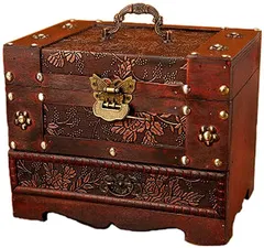 Anberotta メイクボックス ジュエリーボックス 小物入れ 鏡付き 木製 アンティーク調 ビンテージ加工 AT1(Aタイプ)