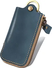 ALLUTHE キーケース メンズ レディース スマートキー対応 革 日本製 スマートキーケース キーホルダー ストラップ付き お揃い ペア 記念日 プレゼント( 07. ライトブルー)