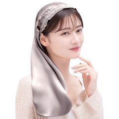 [COCOSILK] シルク ナイトキャップ ロングヘア用 筒型 髪 シルク100% 筒状 ヘアキャップ (60cm, Free Size, アッシュピンク)