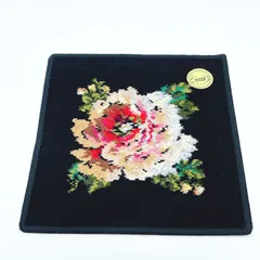 フェイラー　FEILER ハンカチ　ハンドタオル　花　フラワー　ブラック　黒　コットン　箱付き