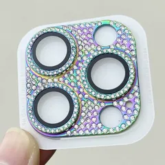 iPhone 15 Pro / 15 Pro Max対応 キラキララインストーンアルミフレーム&強化ガラス ハイブリッドカメラ保護フィルム