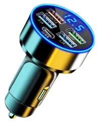 HTharros シガーソケット 急速充電器 PD 20W QC3.0 USB 5ポート 急速 充電 車載 充電器 スマホ充電 iPhone Android [ブラック・5ポート]