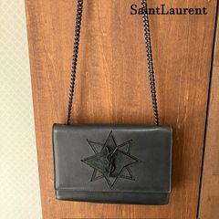 サンローラン　SaintLaurent　チェーンレザーショルダーバック　スターYSL　ブラック