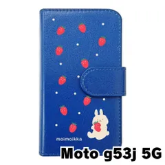 【新品未使用】moto g53j 5G モトローラ スマホケース 手帳型 (色：ダークブルー×柄：うさぎとイチゴ)moimoikka ウサギ 動物 flip2-g53j5g-dbl-20140