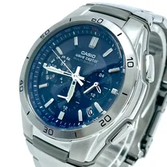 【稼働品】CASIO wave ceptor カシオ ウェーブセプター メンズ 腕時計 WVQ-M410 電波ソーラー クロノグラフ ネイビー シルバー 多機能 ワールドタイム MULTI BAND 6 ビジネス カジュアル アナログ クリーニング済 G6